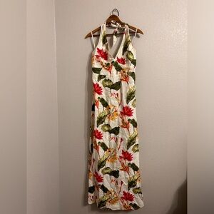 Tommy Bahama White Halter Maxi Dress with Red Floral and Green Leaf Print